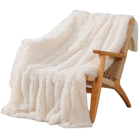 LECHUANG Couvertures De Lit Réversibles En Fausse Fourrure, Couverture Polaire Super Douce Pour Canapé, Lit, Canapé, Voyage, Chambre D'enfant, 130 X 160 Cm, Beige – Image 4