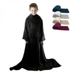 Couverture Polaire Plaid Intégral Avec Manches Et Poche - Taille Enfant Ou Adulte Jusqu'à 1,65m - Noir - Vivezen