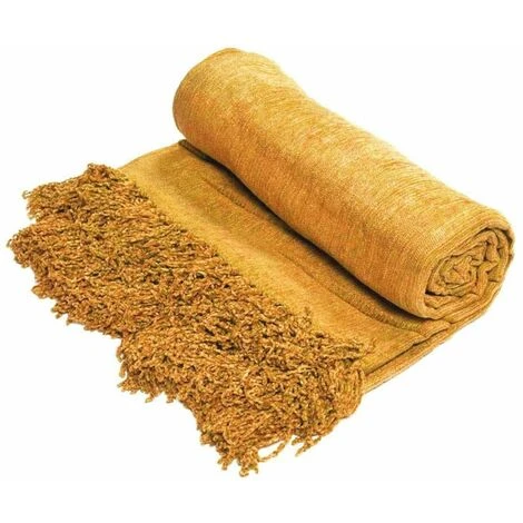 BANGALORE - Plaid à Franges En Viscose Jaune 130x170