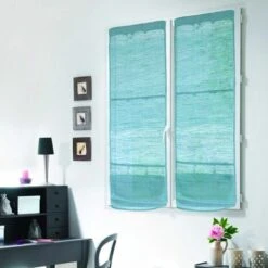 TRIBU - Store Voilage En Jute Et Coton Bleu Clair 60x200