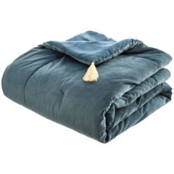 Édredon En Velours Bleu - L.80 X L.180 Cm -PEGANE-