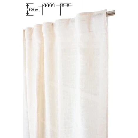 Rideau Tamisant 135 X 300 Cm à Galon Fronceur Et Pattes Cachées Grande Hauteur Effet Lin Uni Ecru