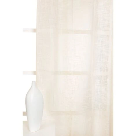 Rideau Tamisant 135 X 300 Cm à Galon Fronceur Et Pattes Cachées Grande Hauteur Effet Lin Uni Ecru – Image 3