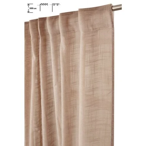 Rideau Tamisant 135 X 300 Cm à Galon Fronceur Et Pattes Cachées Grande Hauteur Effet Lin Uni Taupe