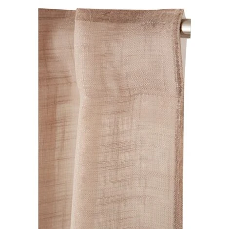 Rideau Tamisant 135 X 300 Cm à Galon Fronceur Et Pattes Cachées Grande Hauteur Effet Lin Uni Taupe – Image 4