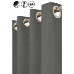 Rideau Occultant Thermique Phonique 135 X 260 Cm à Oeillets Uni Gris Foncé