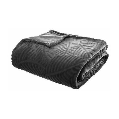 ATMOSPHERA Plaid Feuille - 220 X 240 Cm - Gris - Livraison Gratuite