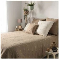 Couvre-lit En Coton Tissé - 230 X 250 Cm - Fileo - Taupe - Livraison Gratuite