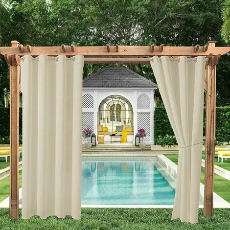 Kueatily Rideaux Extérieurs Jardin Patio Gazebo Rideaux Occultants Coupe-vent Protection UV Et Anti-moisissure, Rideaux Isolants Avec Boutonnières, Largeur 132 Cm X Hauteur 213 Cm, 2 Panneaux, Beige – Image 3