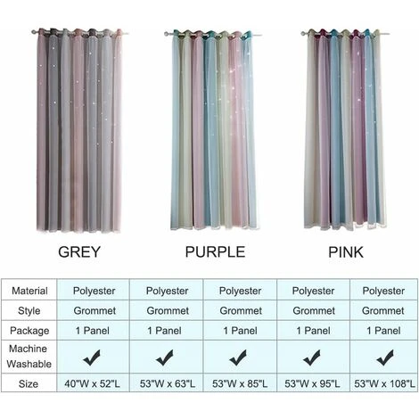 Rideaux Occultants Thermiques Isolants Avec Etoiles 100Polyester,pour Salon,Chambre,Chambre D'enfants,Rose,1 Pièce L 134CM H 240CM – Image 3