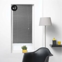 Lot De 2 Stores Vénitien Pose Facile à Lamelles 50 X 130 Cm Aluminium Anthracite