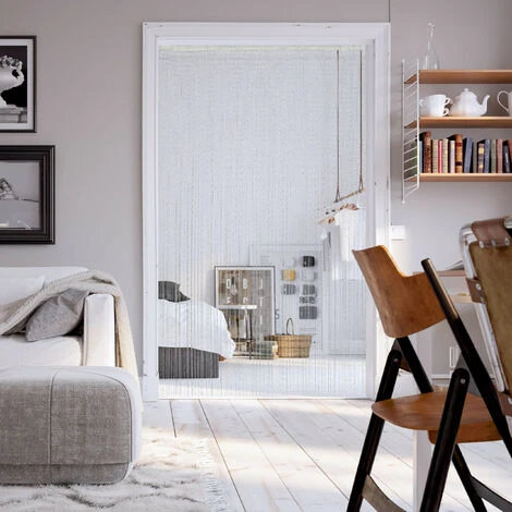 Relaxdays Rideau Fils Blanc Brillant Rideau De Porte Fenêtre Rideau De Fil Différentes Dimensions. – Image 2