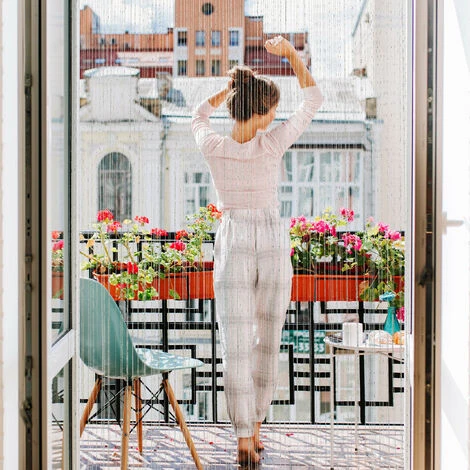 Relaxdays Rideau Fils Blanc Brillant Rideau De Porte Fenêtre Rideau De Fil Différentes Dimensions. – Image 3