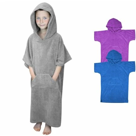 Serviette Poncho De Bain Ou De Plage Avec Poche - Enfant - Gris - Vivezen