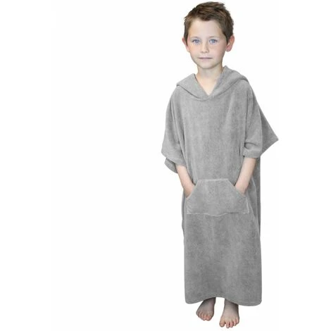 Serviette Poncho De Bain Ou De Plage Avec Poche - Enfant - Gris - Vivezen – Image 4