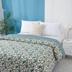 ATMOSPHERA Dessus De Lit Imprimé Bando 220x240cm Bleu Canard