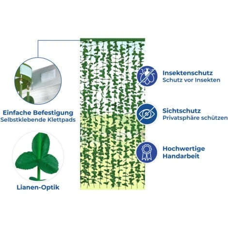 WENKO Rideau De Porte Décoratif Liane, Rideau De Protection Contre Les Insectes Pour Le Balcon, La Terrasse & L'appartement, Avec Fixations Autoadhésives, Polyester Lavable, Fabriqué à La Main, 90x190 – Image 3