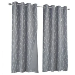 Lot De 2 Rideaux Thermiques Gris Anthracite Motif Courbe 140x240 Cm