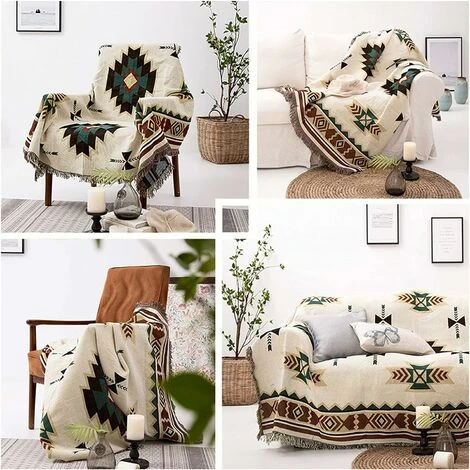 LangRay Plaid,Housse De Canapé De Style Ethnique Américain, Couverture Complète En Tricot Sucre Jacquard Couverture De Canapé -90 90cm – Image 4