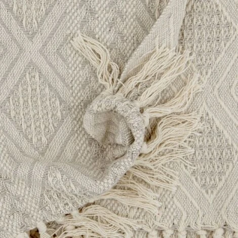 Fouta, Jeté De Lit, Plaid 100% Coton 120 X 150 Cm Avec Franges Jacquard Motif Géométrique Chevrons Taupe – Image 2