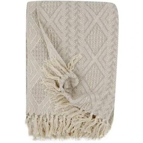 Fouta, Jeté De Lit, Plaid 100% Coton 120 X 150 Cm Avec Franges Jacquard Motif Géométrique Chevrons Taupe – Image 5