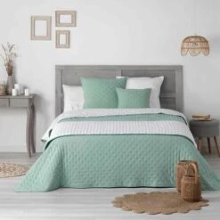 Dessus De Lit Matelassé Mellow 80x180cm Menthe & Blanc