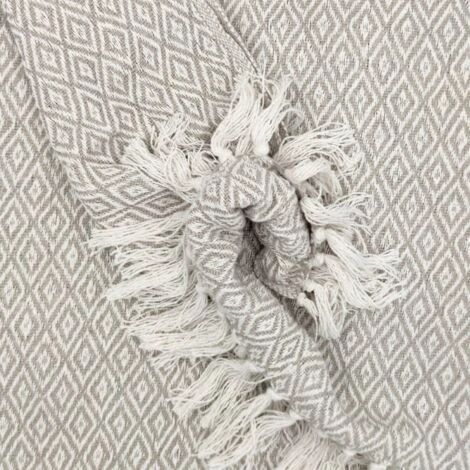 Fouta, Jeté De Lit, Plaid 100% Coton 120 X 150 Cm Avec Franges Jacquard Micromotif Losanges Beige – Image 2
