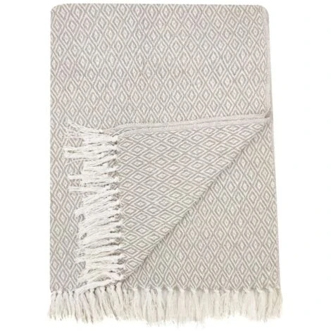 Fouta, Jeté De Lit, Plaid 100% Coton 120 X 150 Cm Avec Franges Jacquard Micromotif Losanges Beige – Image 4