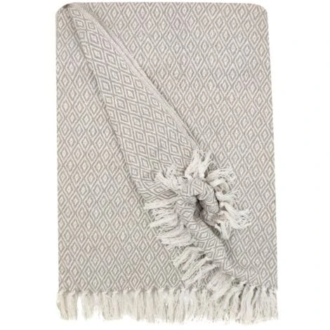 Fouta, Jeté De Lit, Plaid 100% Coton 120 X 150 Cm Avec Franges Jacquard Micromotif Losanges Beige – Image 5