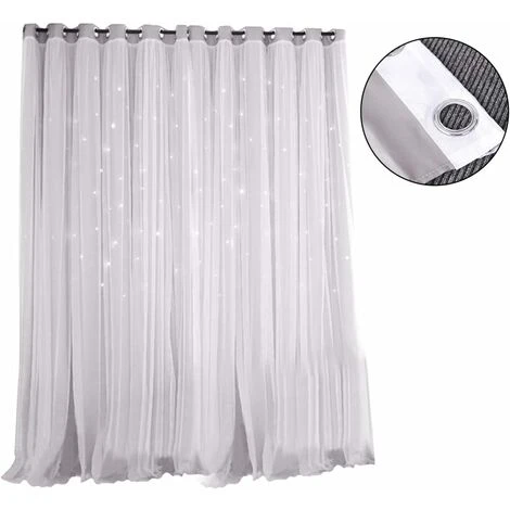 Nbrand Rideau Occultant Étoile Superposition Rideaux Occultants Enfants Rideaux Occultants Rideau De Fenêtre Pour Chambre Salon Salle De Bain (Gris) – Image 2
