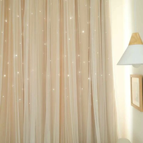 Rideau Occultant Étoile Superposition Rideaux Occultants Enfants Rideaux Occultants Rideau De Fenêtre Pour Chambre Salon Salle De Bain (Beige) – Image 2