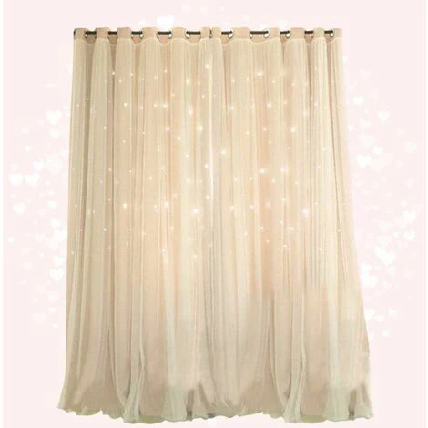 Rideau Occultant Étoile Superposition Rideaux Occultants Enfants Rideaux Occultants Rideau De Fenêtre Pour Chambre Salon Salle De Bain (Beige) – Image 5
