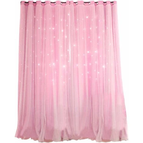 Rideau Occultant Étoile Superposition Rideaux Occultants Enfants Rideaux Occultants Rideau De Fenêtre Pour Chambre Salon Salle De Bain (Rose)