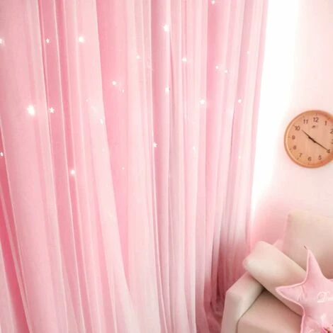 Rideau Occultant Étoile Superposition Rideaux Occultants Enfants Rideaux Occultants Rideau De Fenêtre Pour Chambre Salon Salle De Bain (Rose) – Image 5