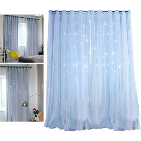 Rideau Occultant Étoile Superposition Rideaux Occultants Enfants Rideaux Occultants Rideau De Fenêtre Pour Chambre Salon Salle De Bain (Bleu Ciel)