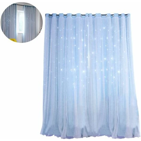Rideau Occultant Étoile Superposition Rideaux Occultants Enfants Rideaux Occultants Rideau De Fenêtre Pour Chambre Salon Salle De Bain (Bleu Ciel) – Image 3