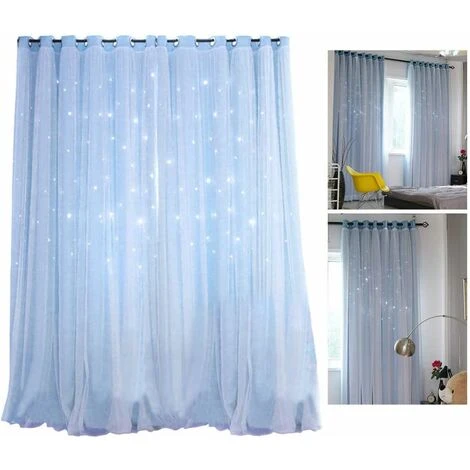 Rideau Occultant Étoile Superposition Rideaux Occultants Enfants Rideaux Occultants Rideau De Fenêtre Pour Chambre Salon Salle De Bain (Bleu Ciel) – Image 4