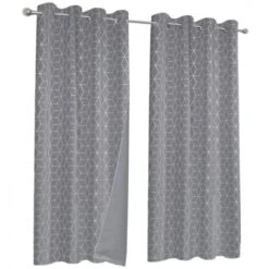 Lot De 2 Rideaux Thermiques Gris Anthracite Motif Géométrique 140x240 Cm