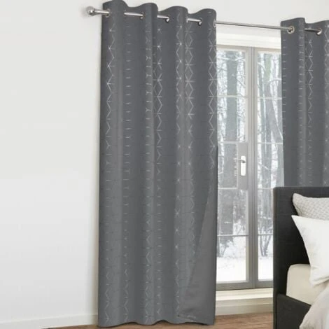 Lot De 2 Rideaux Thermiques Gris Anthracite Motif Géométrique 140x240 Cm – Image 2