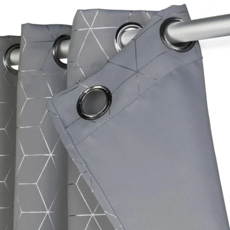 Lot De 2 Rideaux Thermiques Gris Anthracite Motif Géométrique 140x240 Cm – Image 3