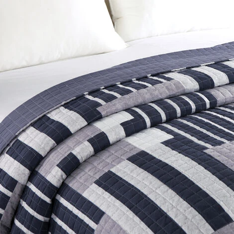 WOLTU Dessus De Lit Patchwork.Couvre-Lit Matelassé. Jeté De Lit Pour Lit Double. 240x260cm. Patchwork Stripes + Karo – Image 4