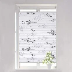 WOLTU Store Plissé Fixation Sans Perçage.Store De Fenêtre Avec Motif De Feuilles.60x130cm.Gris