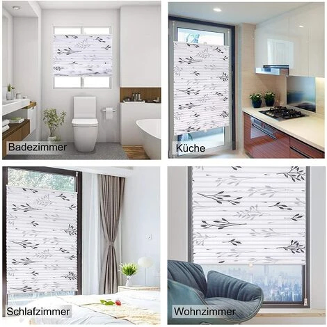WOLTU Store Plissé Fixation Sans Perçage.Store De Fenêtre Avec Motif De Feuilles.60x130cm.Gris – Image 4