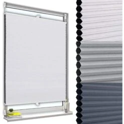WOLTU Store Plissé Nid D'abeille.sans Perçage Avec Porte-Pince.Store Plissé Antisolaire.45x130cm.Blanc
