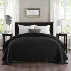 WOLTU Couverture De Lit Rembourré Et Matelassé .Couvre-Lit. Noir. 170x210 Cm