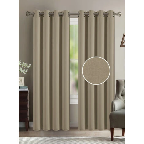 Paire De Doubles Rideaux à Oeillets Effet Lin 140 X 260 Cm Moonlight Deco