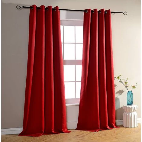 Lot De 2 Rideaux Occultants Thermiques - Rouge - 140 X 260 Cm