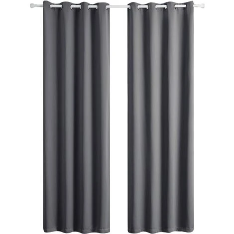 Lot De 2 Rideaux Occultants Thermiques - Gris - 140 X 260 Cm