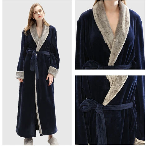 Peignoir Polaire Femme, Robe De Chambre Peignoir à Doux Avec Poches Hiver Cadeau De Noël M Vert – Image 2