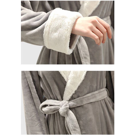 Peignoir Polaire Femme, Robe De Chambre Peignoir à Doux Avec Poches Hiver Cadeau De Noël M Vert – Image 4